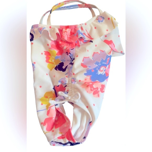 Old Navy 12-18M one piece toddler baby girl floral swimsuit w/ ruffles & bows - Picture 3 of 8